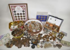 A large collection of assorted world coinage and banknotes, C18th, C19th and C20th