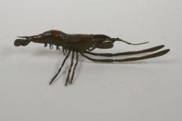 A Japanese style bronze okimono cray fish, 14cm long