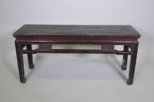 A Chinese hardwood low table, 109 x 34cm 50cm high