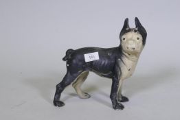 A cold painted cast iron door stop in the form of a French Bulldog, 24cm high