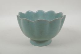 A Chinese Ru ware style petal shaped bowl, 16cm diameter
