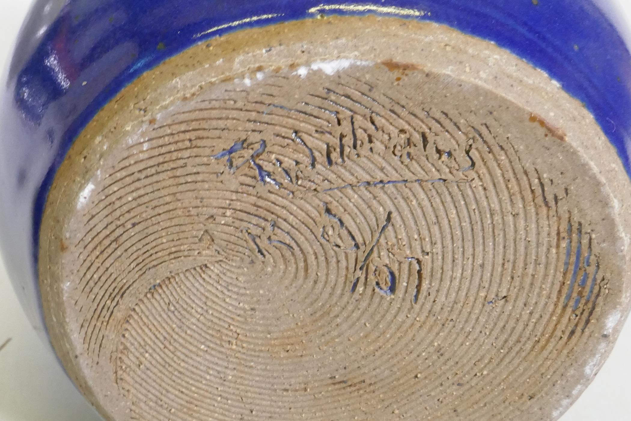 A studio pottery bowl with oak leaf border and three vases, signed Pam Williams, and a ceramic dish, - Image 6 of 8