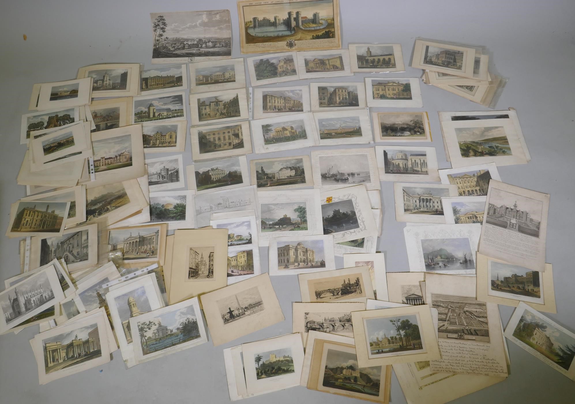 A collection of C18th and C19th hand coloured topographical engravings, London, home counties, Hever