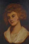 Head and shoulder portrait of a young lady, believed to be Lady Emma Hamilton, C19th, oil on canvas,