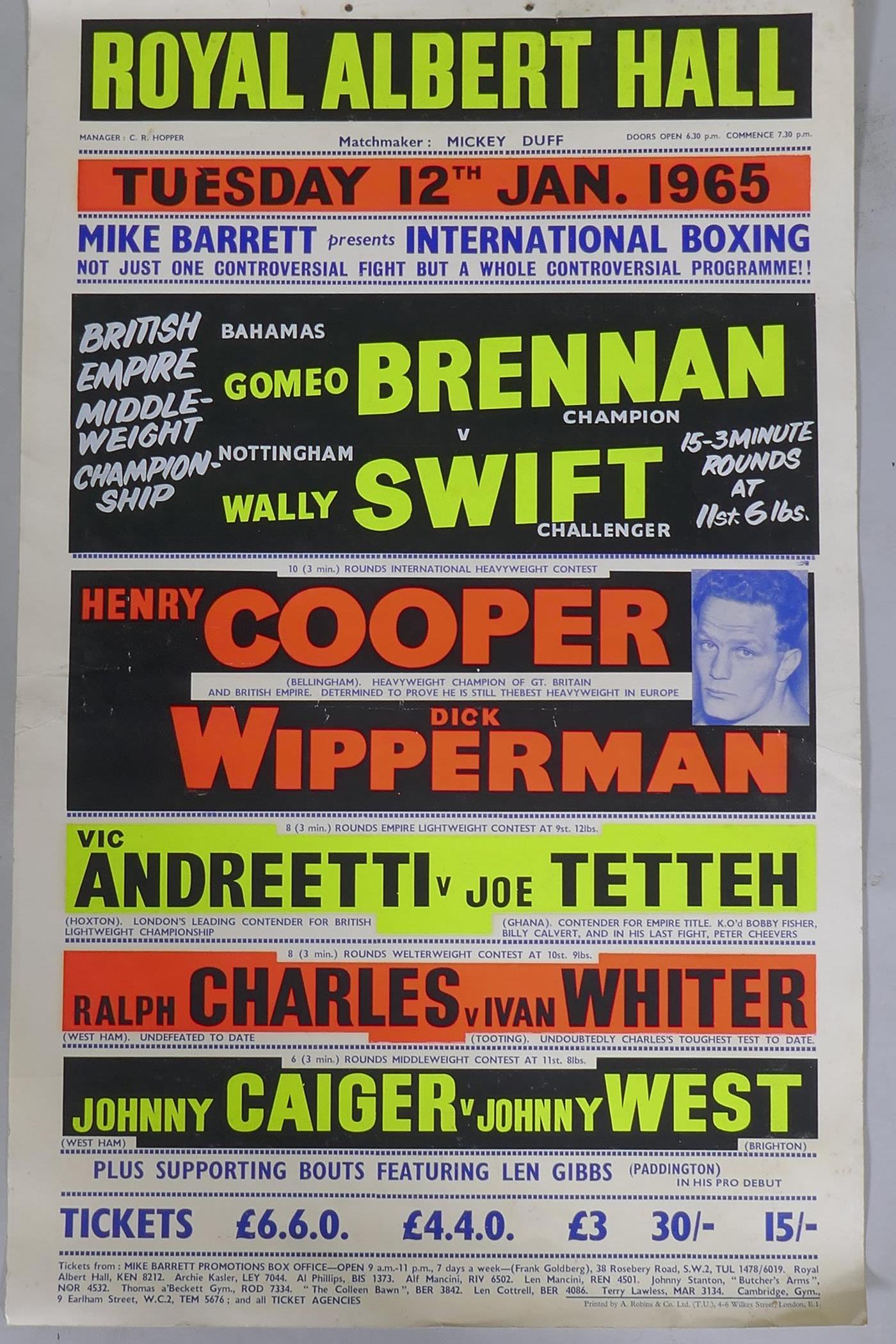 Of boxing interest: Henry Cooper v Dick Wipperman, international heavyweight contest, Tuesday 12th