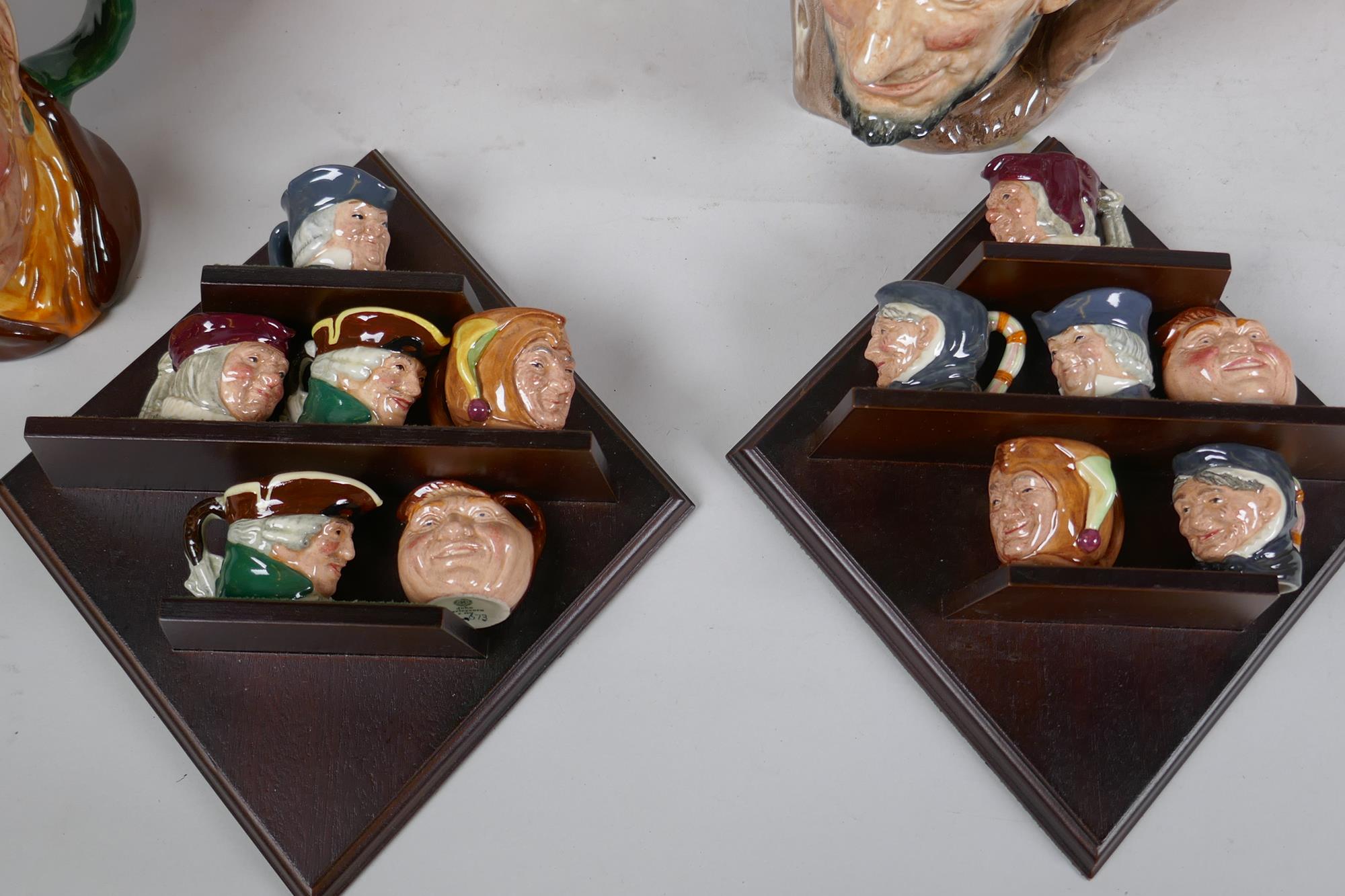 A set of six Royal Doulton mask jugs and twelve miniature jugs with display shelves - Image 4 of 6
