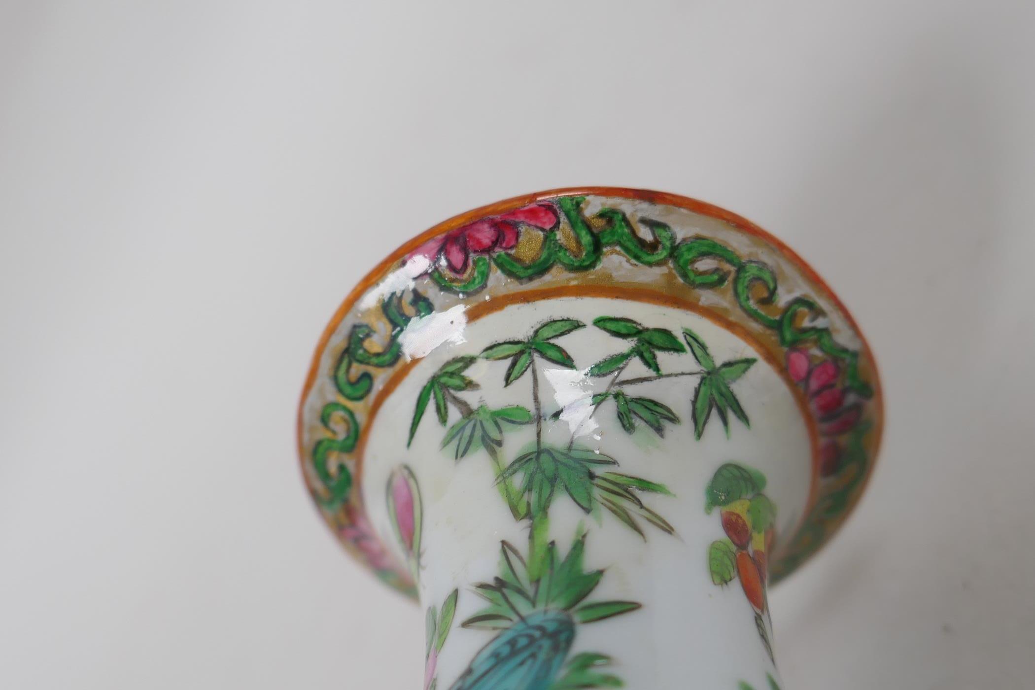 A late C19th Cantonese famille vert porcelain vase decorated with birds and butterflies amongst - Image 6 of 7