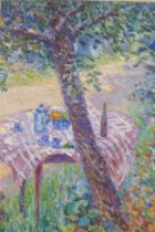 Charles Ernest Genge, garden scene, signed C. Genge, oil on board, 35 x 50cm