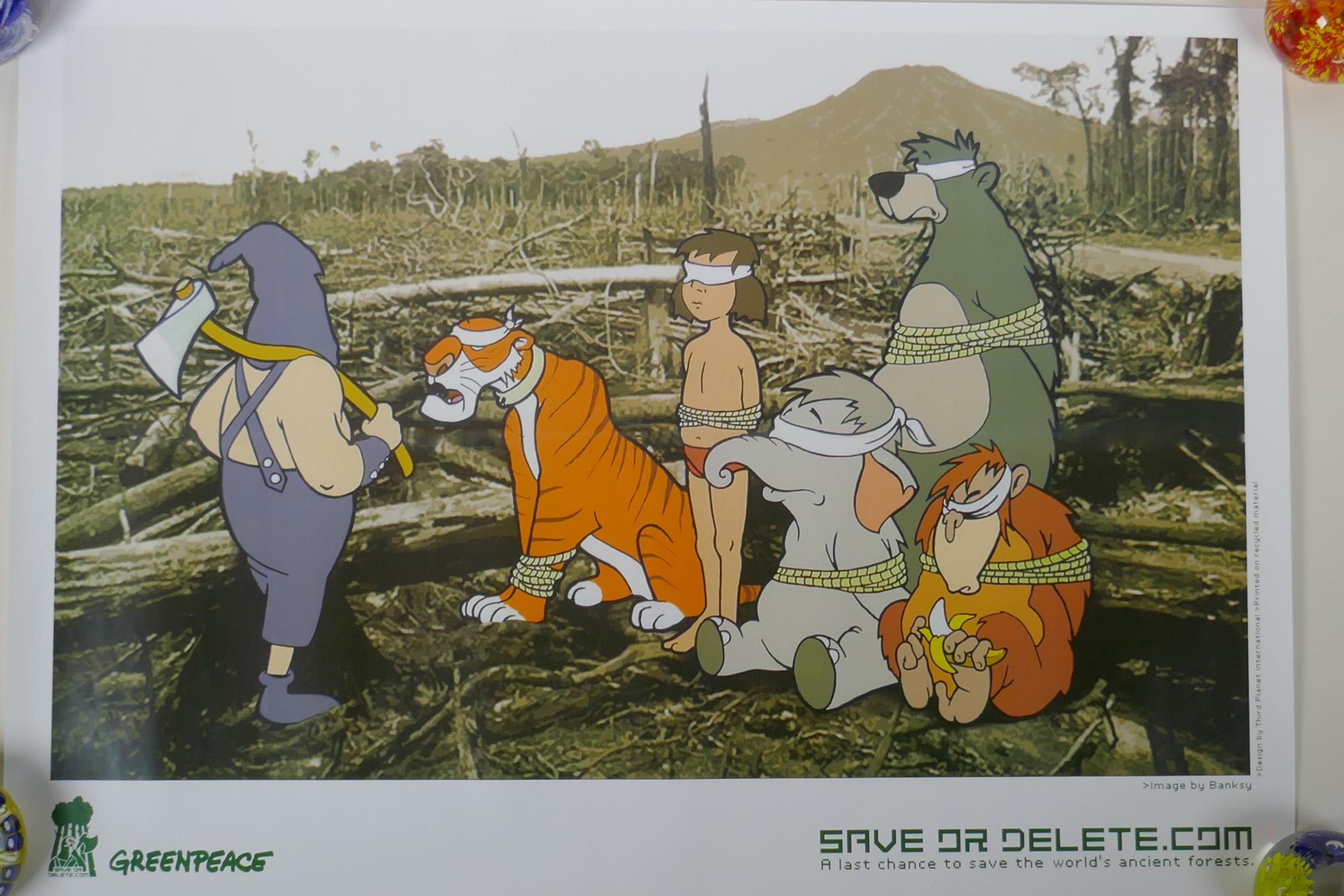 After Banksy, Save or Delete, 2002, Greenpeace, digital print, 59 x 42cm - Image 2 of 2