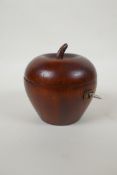 A Georgian style fruitwood tea caddy in the form of an apple, 12cm high