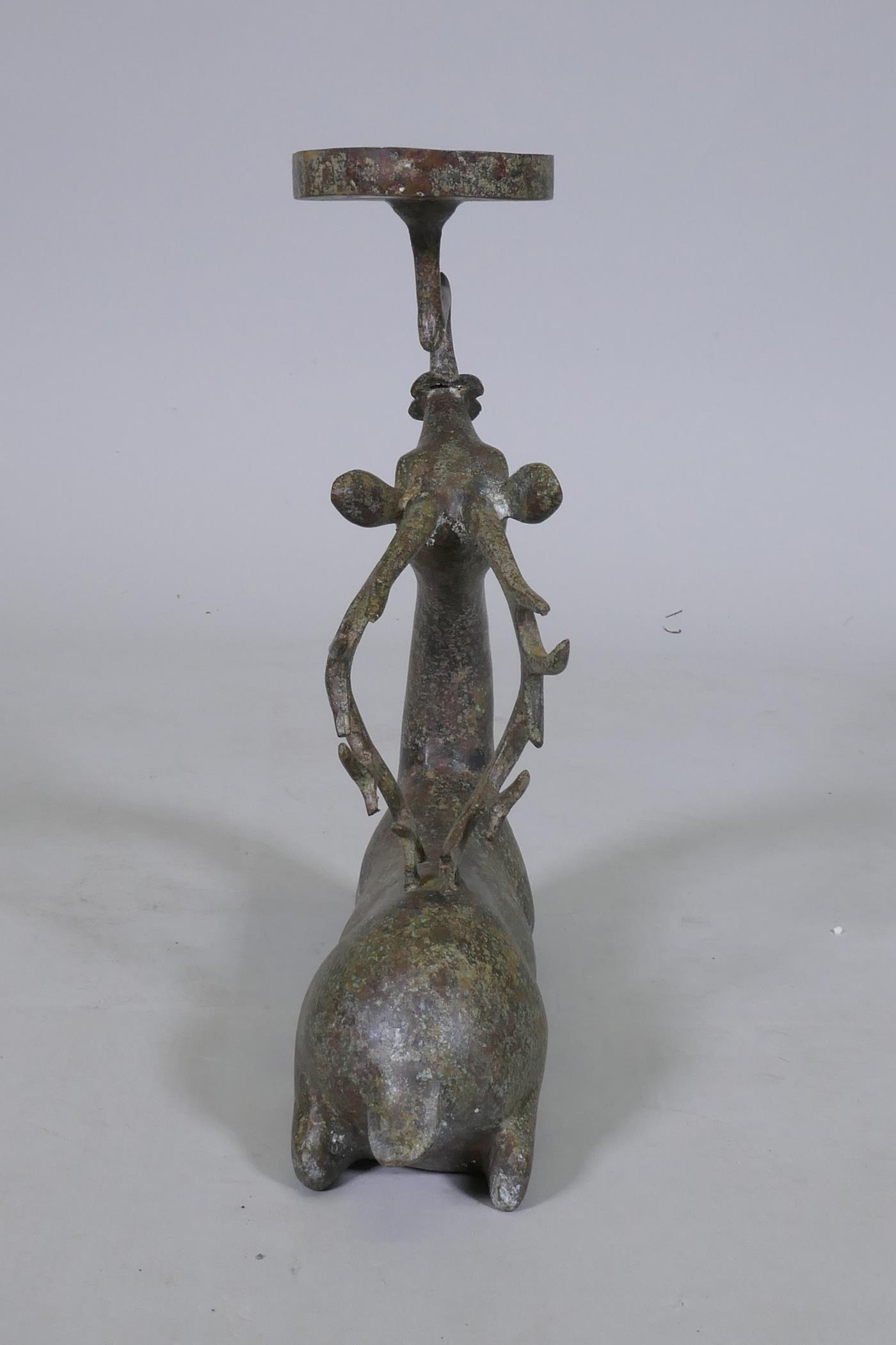 An Eastern patinated bronze censer in the form of a deer, 33cm high - Image 2 of 5