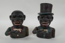 A vintage American painted cast iron mechanical figural money box and another similar, largest