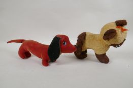 A vintage Merrythought plush brown point Siamese cat, and a velvet toy Dachshund, possibly