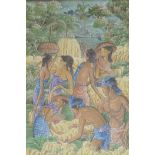 K. Asta, Balinese landscape with harvesters, signed K. Asta, Bali, oil/acrylic o n canvas, 63 x 86cm