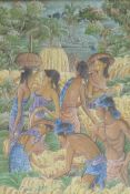 K. Asta, Balinese landscape with harvesters, signed K. Asta, Bali, oil/acrylic o n canvas, 63 x 86cm