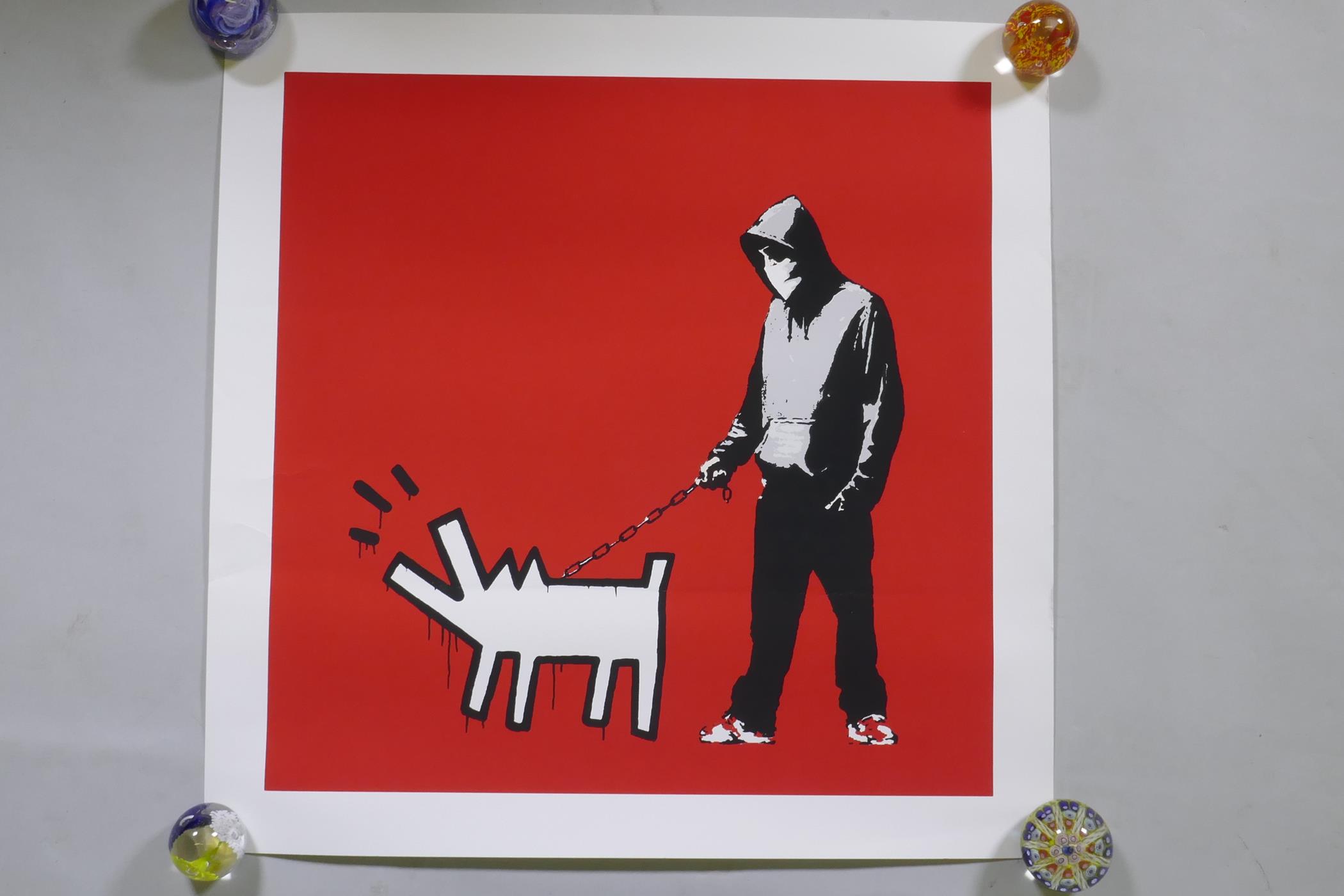 After Banksy, Choose Your Weapon (red), limited edition copy screen print, No 83/500, by the West - Image 2 of 4