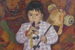 Qin Da Hu, Girl, signed and dated 2.92, inscribed verso and bearing a Schoeni Art Gallery Ltd label,