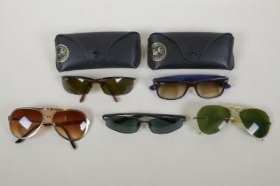 A pair of Ray Ban New Wayfarer sunglasses, RB2132 74/51, a pair of Ray Ban top Bar RB3186 014/73,
