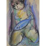 Frans Claerhout, (Belgian, 1914-2006), girl with fish, mixed media, 40 x 29cm