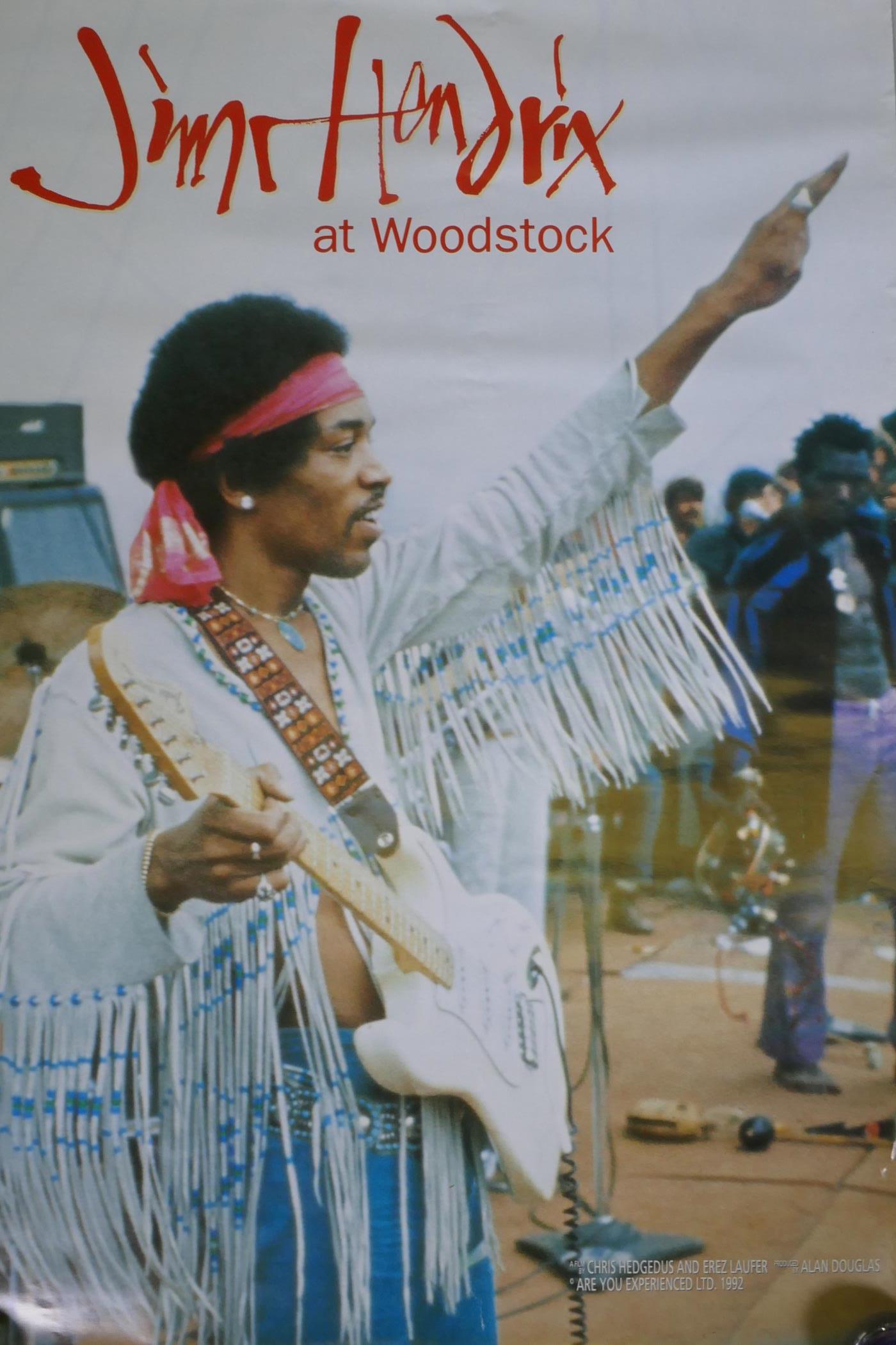 A vintage 'Jimi Hendrix at Woodstock' film poster and a poster of Mark Bolan, largest 68 x 104cm - Image 2 of 3