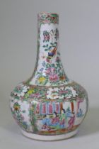 A C19th Cantonese famille verte bottle shaped vase, 34cm high