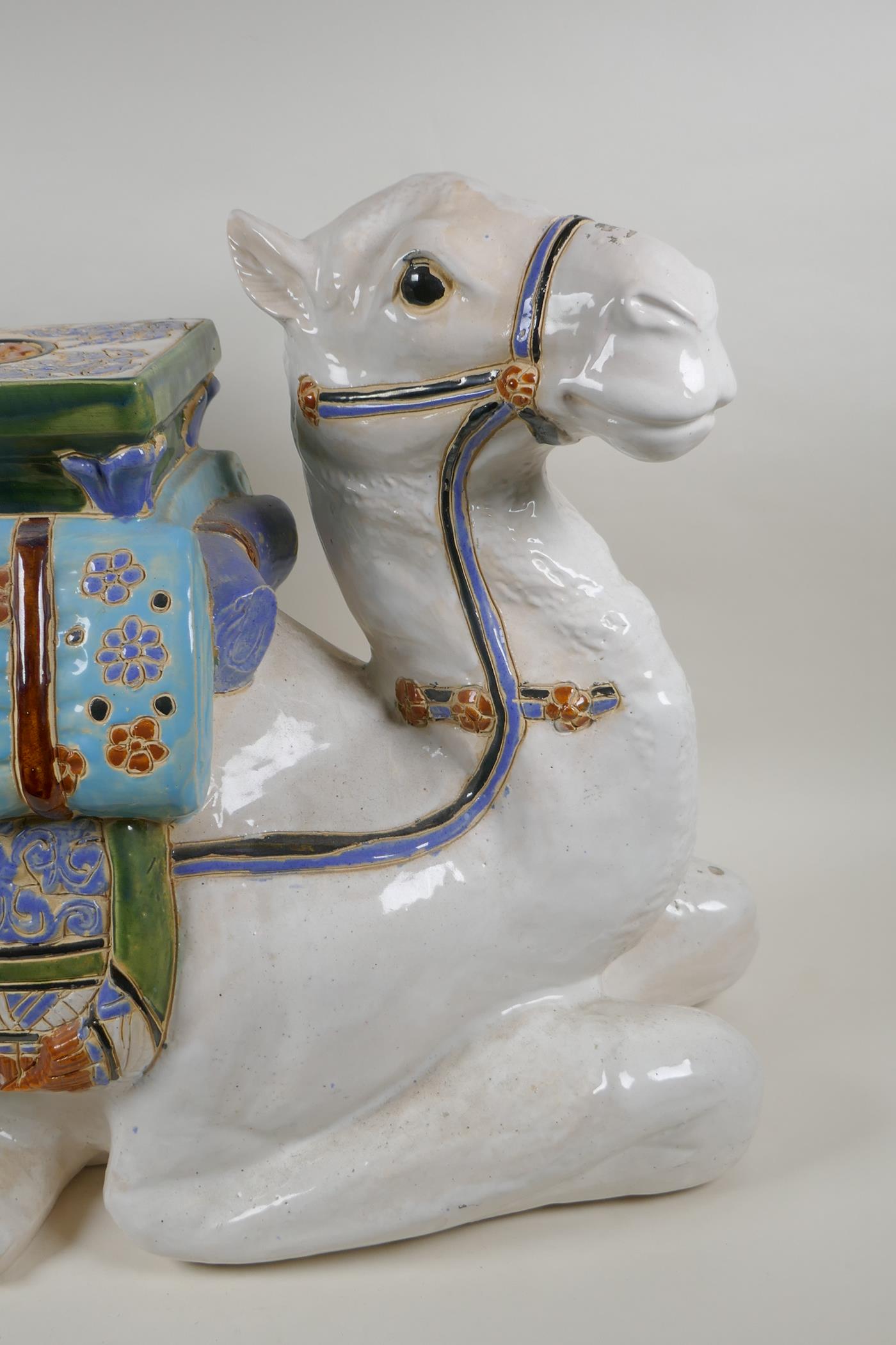 A Chinese ceramic garden seat in the form of a camel, 60cm long, 45cm high - Image 3 of 6