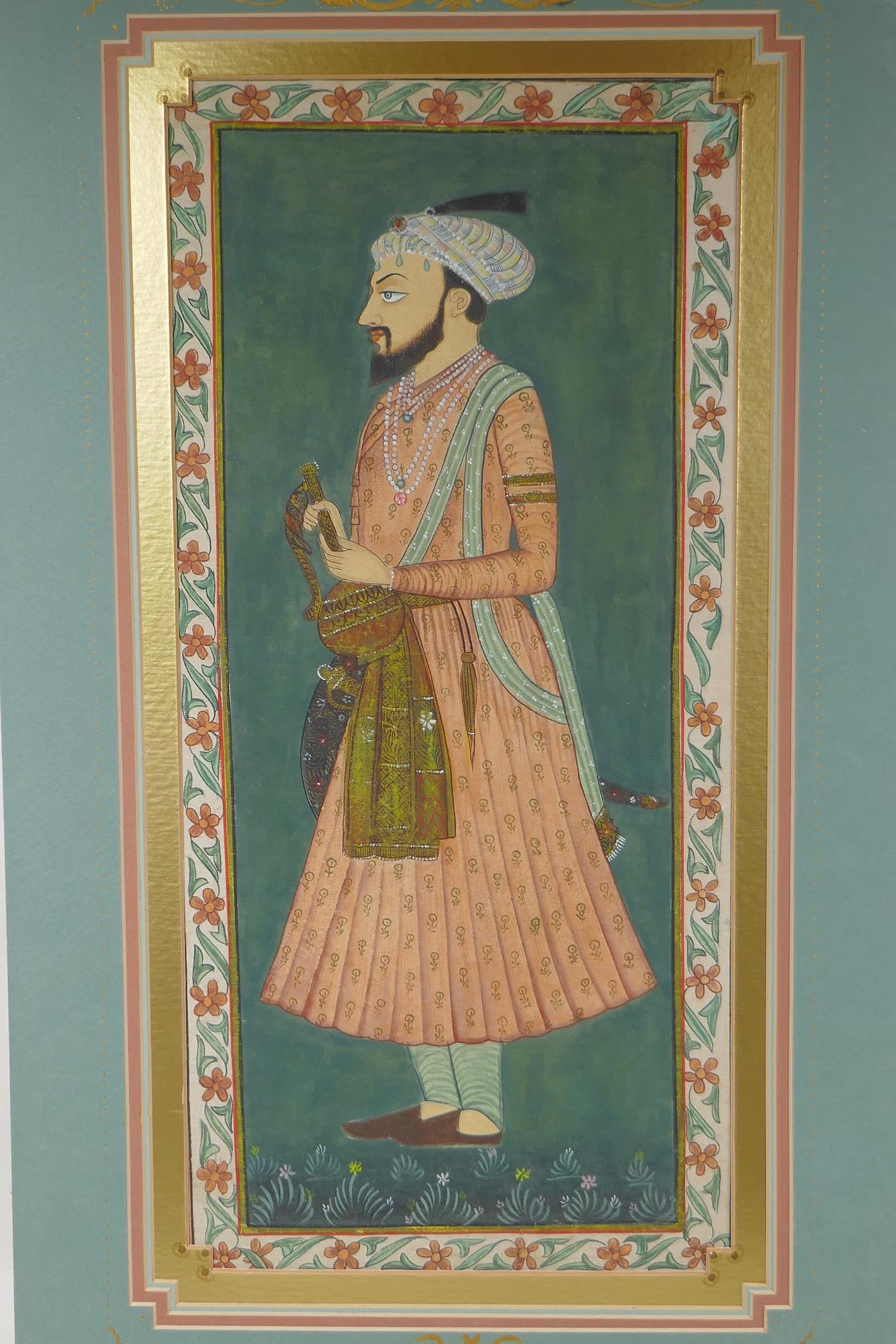 An Indian School portrait of a gentleman, within a decorated border, unframed gouache, 50 x 23cm, - Image 2 of 4