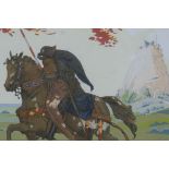 Ettore Tito, (Italian, 1859-1941), The Rescue - the Knight and the Maiden, circa 1920, hand coloured