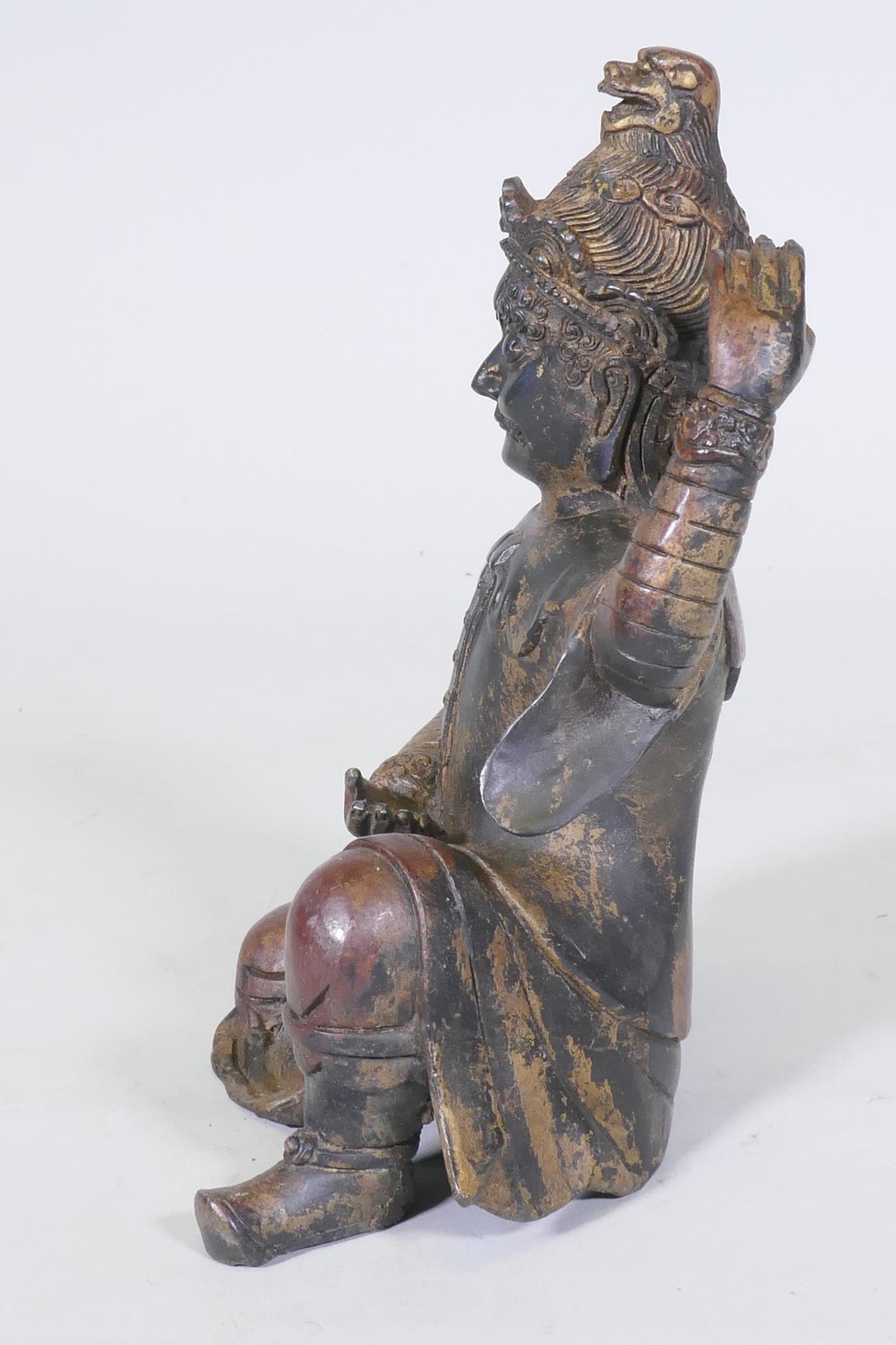 A Chinese bronze figure of an immortal, with red and gilt patination, impressed seal mark to base, - Image 5 of 7