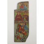 An C18th Greek icon panel from a triptych depicting saints, oil on board, 10 x 29cm