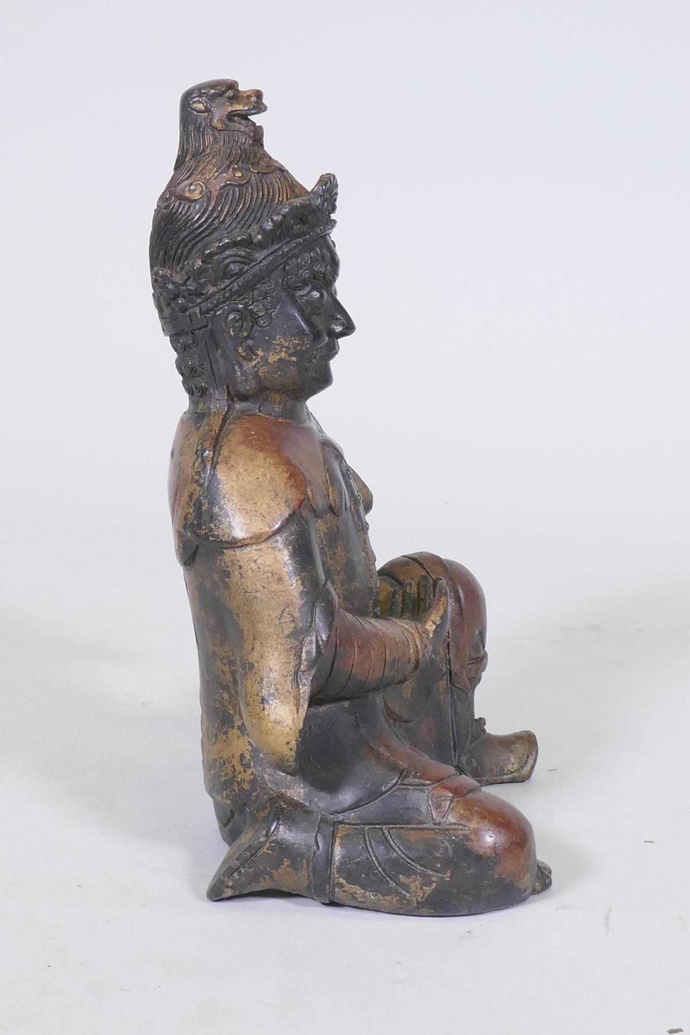 A Chinese bronze figure of an immortal, with red and gilt patination, impressed seal mark to base, - Image 2 of 7