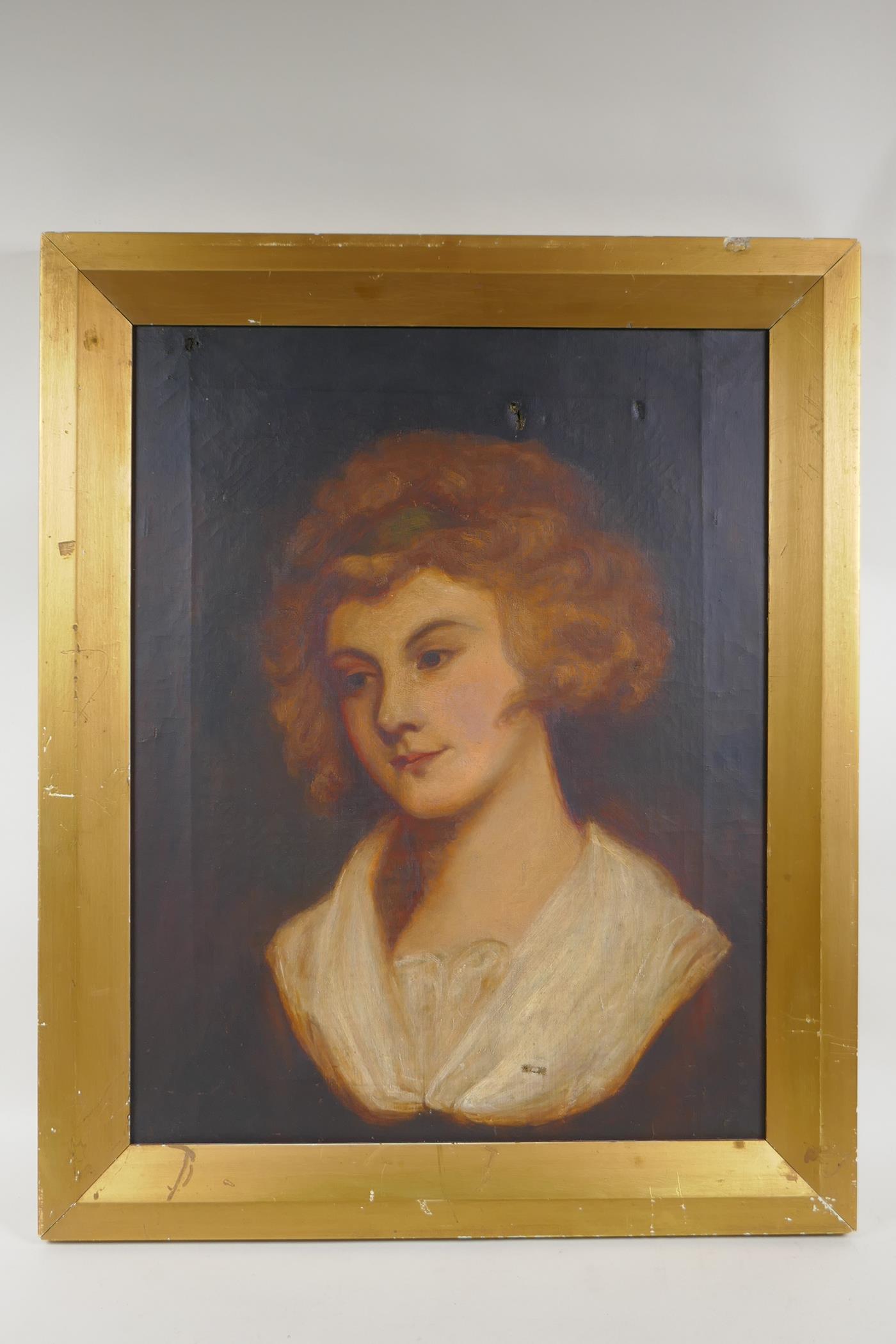 Head and shoulder portrait of a young lady, believed to be Lady Emma Hamilton, C19th, oil on canvas, - Image 2 of 5