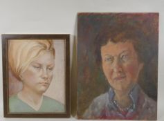 Gerald Meares, head study of a young lady, signed, tempera painting, and an unframed portrait of a