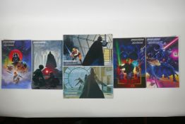 A collection of six Topps 'Star Wars Master Vision' art cards featuring art by Ralph McQuarrie, Bill