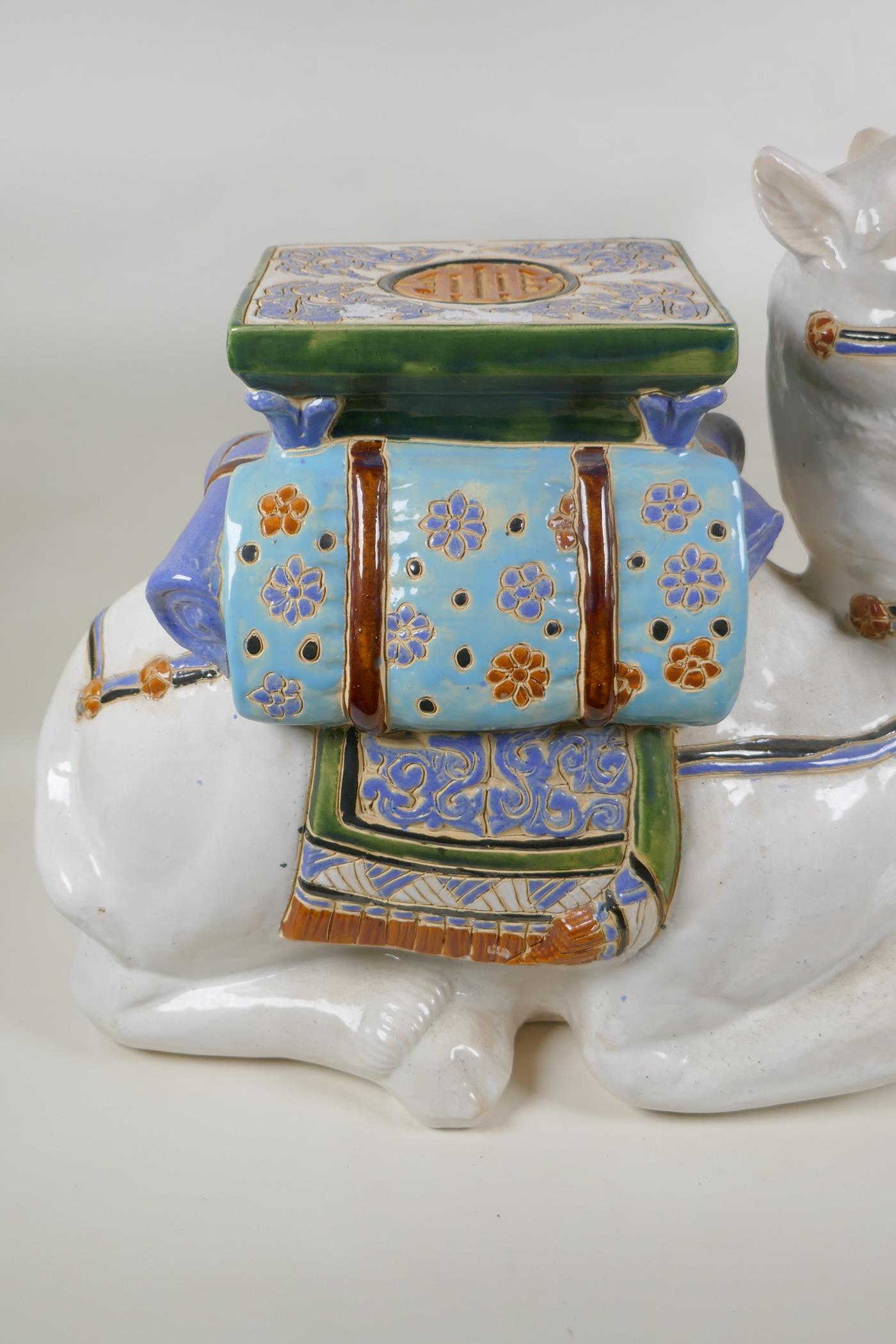 A Chinese ceramic garden seat in the form of a camel, 60cm long, 45cm high - Image 4 of 6