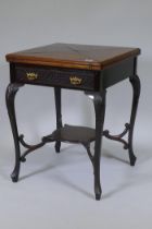 A Victorian mahogany envelope card table, the single drawer with blind fret decoration, raised on