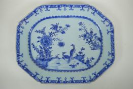 A C19th Chinese blue and white porcelain export ware serving plate, decorated with asiatic birds and