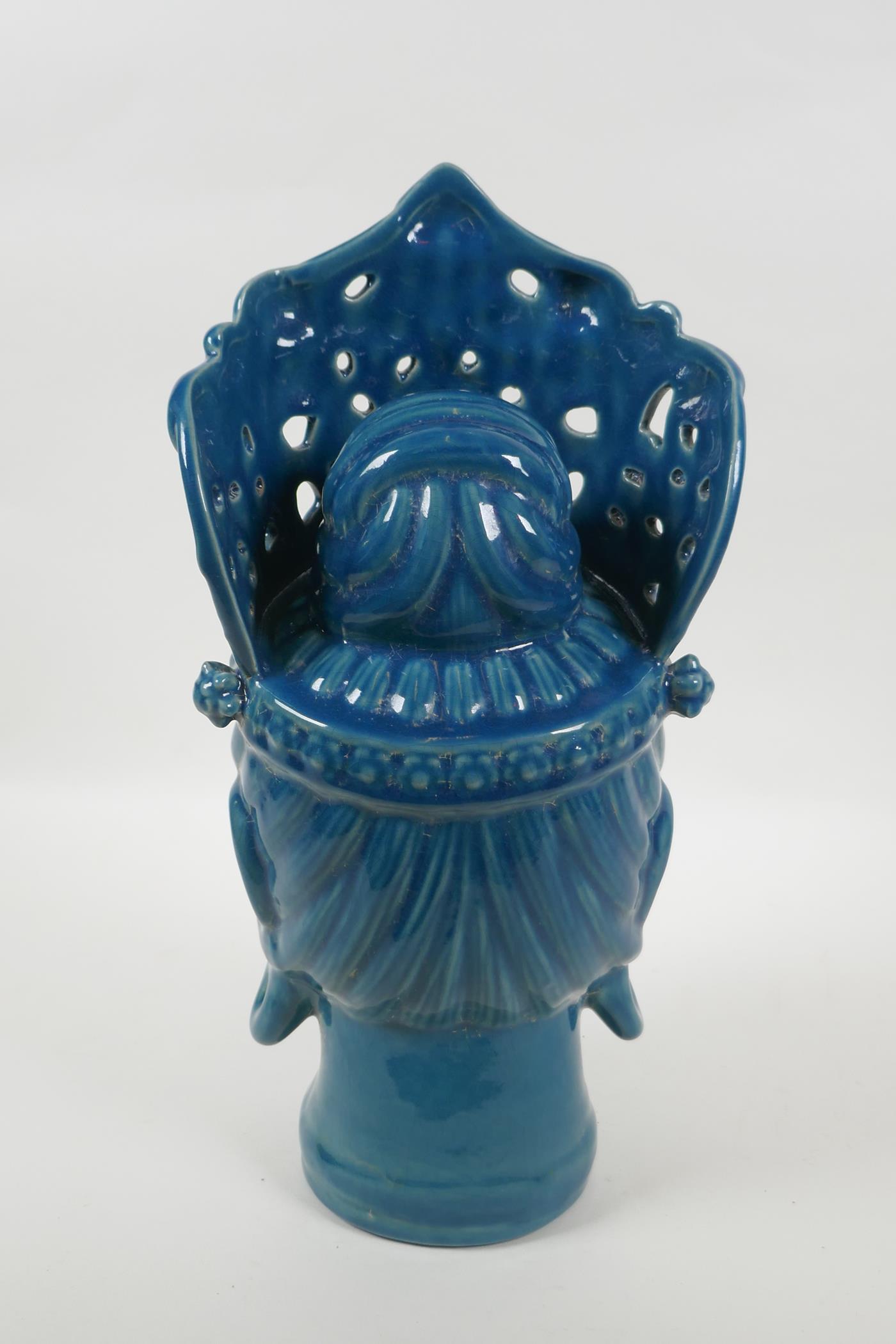 A Chinese teal crackle glazed ceramic head bust of Guan Yin, 37cm high - Image 3 of 3
