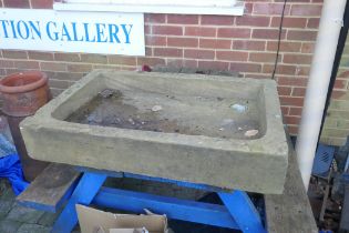 An antique carved York stone trough, 91 x 61cm, 16cm high