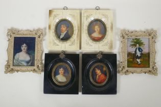 Three pairs of miniature picture frames, largest rebate 7 x 9.5cm
