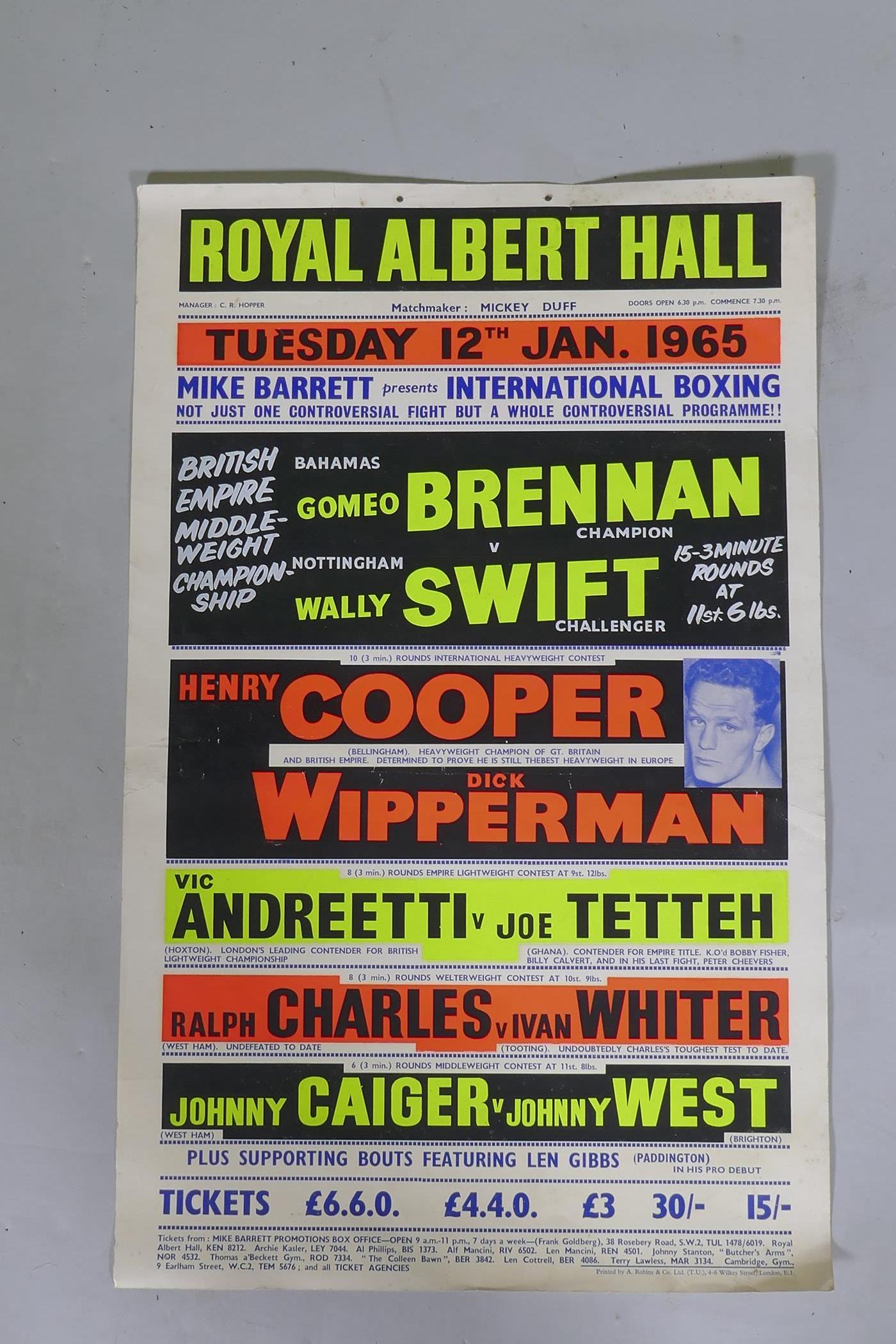 Of boxing interest: Henry Cooper v Dick Wipperman, international heavyweight contest, Tuesday 12th - Image 2 of 2