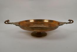 A Barbedienne bronze tazza, the centre embossed with horses and riders, the handles supported on