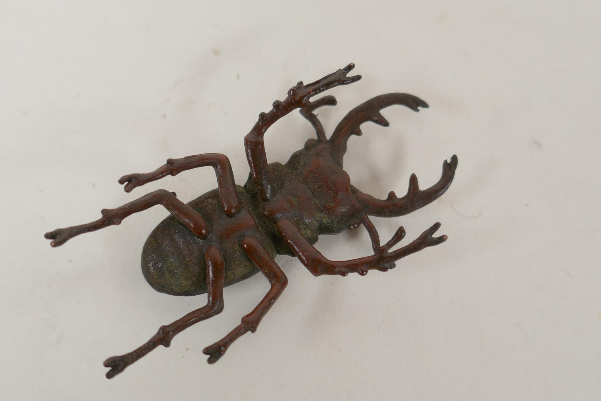 A Japanese style bronze okimono stag beetle, 5cm long - Image 3 of 3