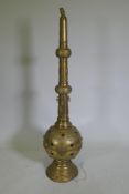 A Moorish pierced brass hookah base converted to a floor lamp, 128cm high, AF