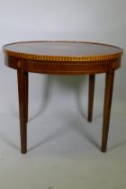 A marquetry inlaid figured mahogany centre table, with banded frieze top, raised on square