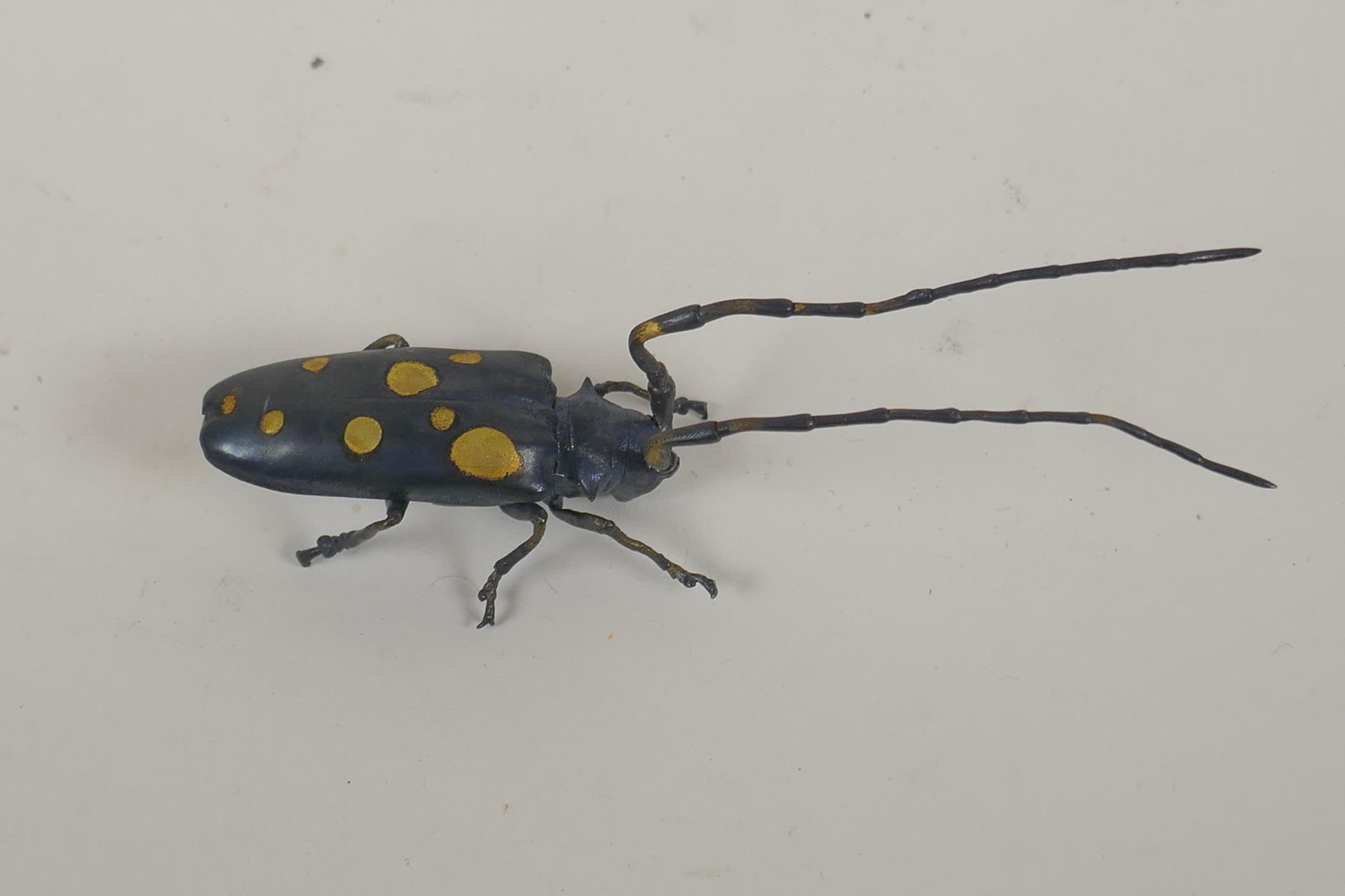 A Japanese style bronze okimono longhorn beetle - Image 2 of 3