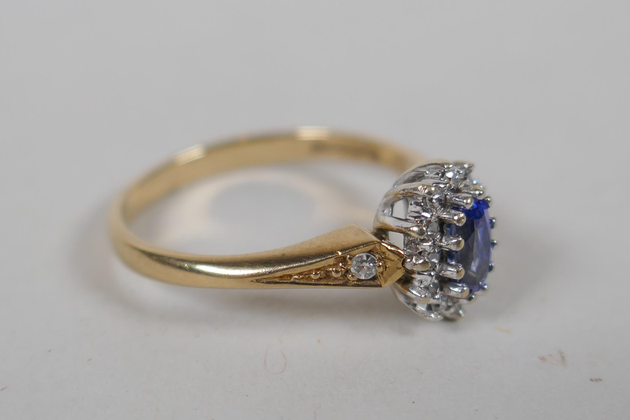 A 9ct gold, sapphire and diamond cluster ring, approx 0.1ct, approx size K - Image 2 of 4