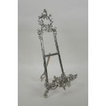 A silvered metal decorative easel, 40cm high