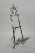 A silvered metal decorative easel, 40cm high