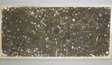 An abstract plaster relief plaque using found items, signed Hayter 1969, possibly Stanley William